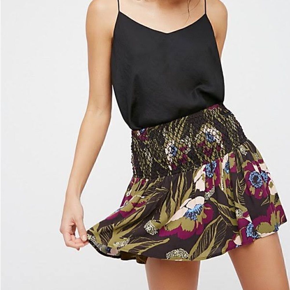NWT FREE PEOPLE Floral Smocked Mini Skirt